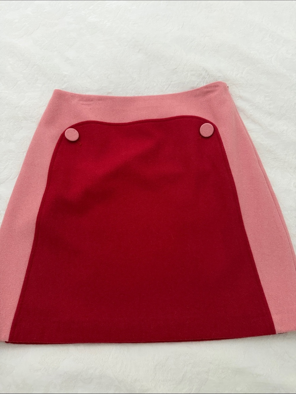 Boden Pink and Red Colorblock Mini Skirt with Button Accents
